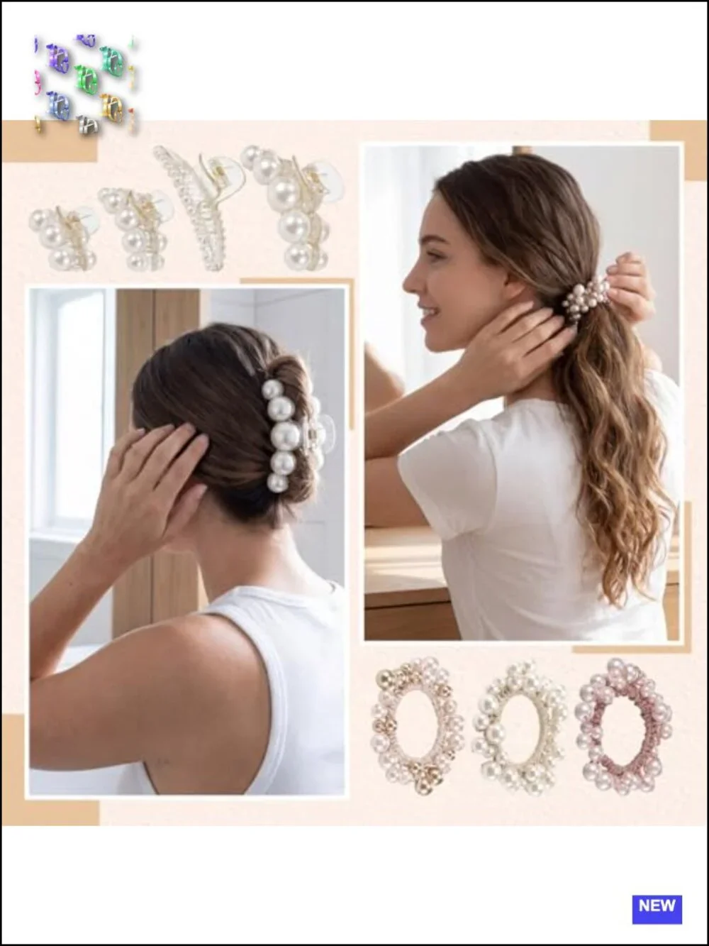23-Piece Pearl Hair Accessory Set with Headbands, Clips, and Gold Metal Clips